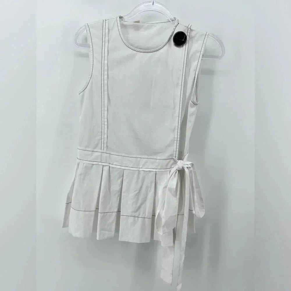 MARNI white 100% cotton Faux Wrap Pleated Peplum top IT 36 US 0 nwt